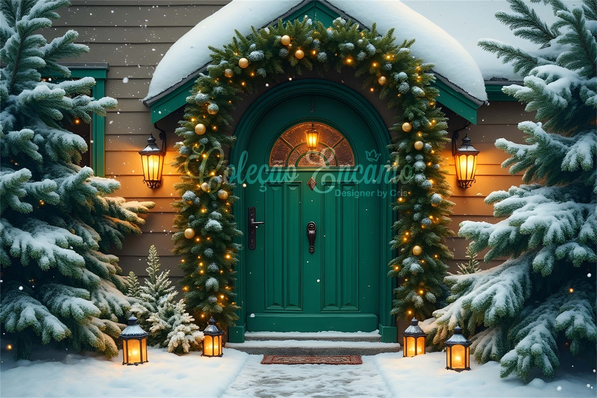 Weihnachten Backdrops Grüne Tür Feiertag Backdrop CEM5-76