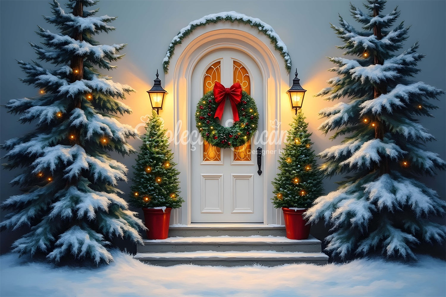 Weihnachtsfoto-Hintergrund Weißer Türkranz-Hintergrund CEM5-82