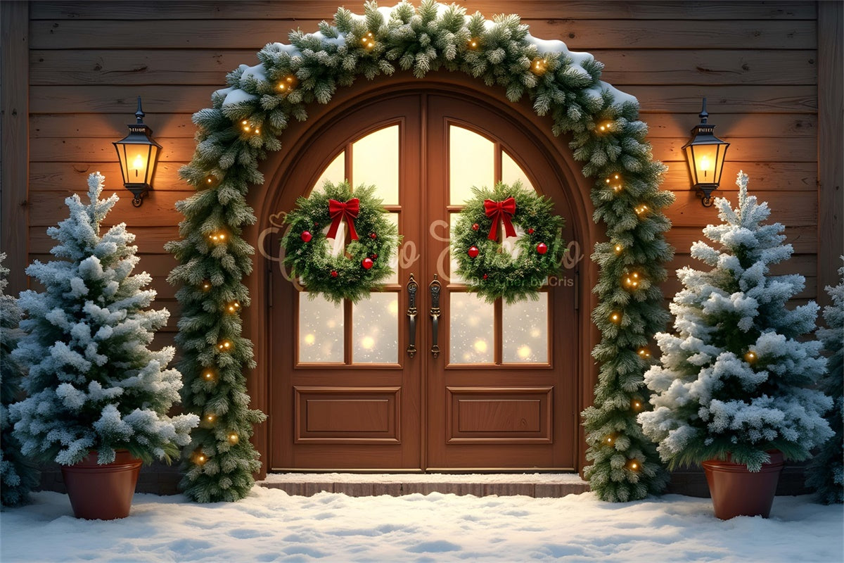 Xmas Backdrop Holztür Girlande Baum Backdrop CEM5-88