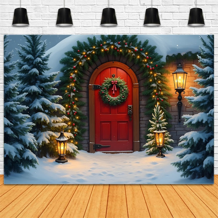 Xmas Backdrops Schnee Kiefer Bäume Tür Hintergrund CEM5-89