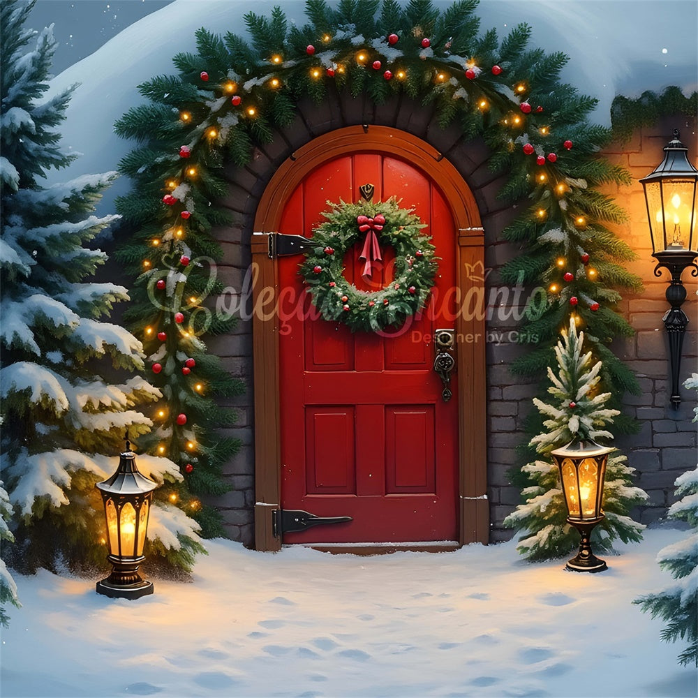 Xmas Backdrops Schnee Kiefer Bäume Tür Hintergrund CEM5-89