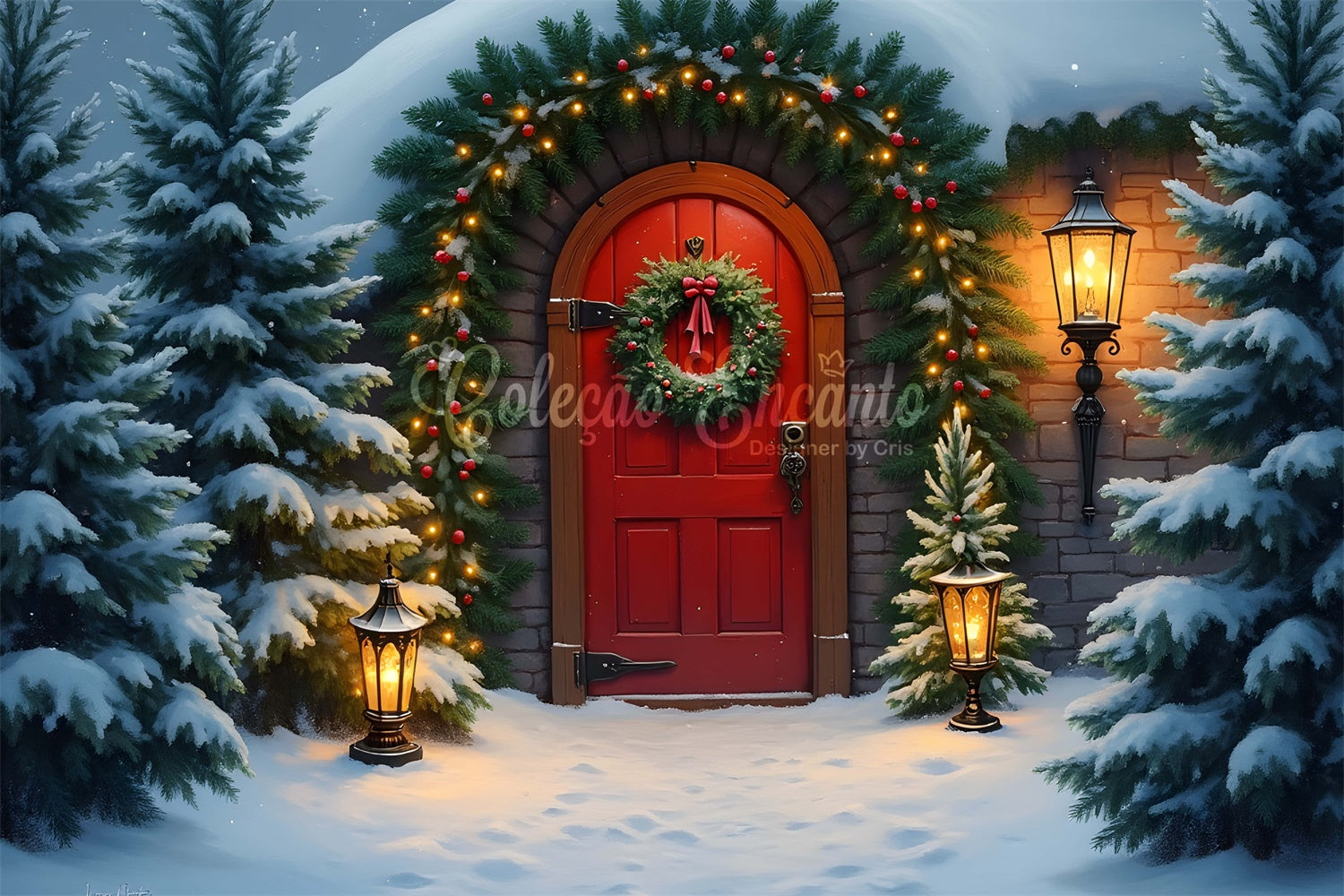 Xmas Backdrops Schnee Kiefer Bäume Tür Hintergrund CEM5-89