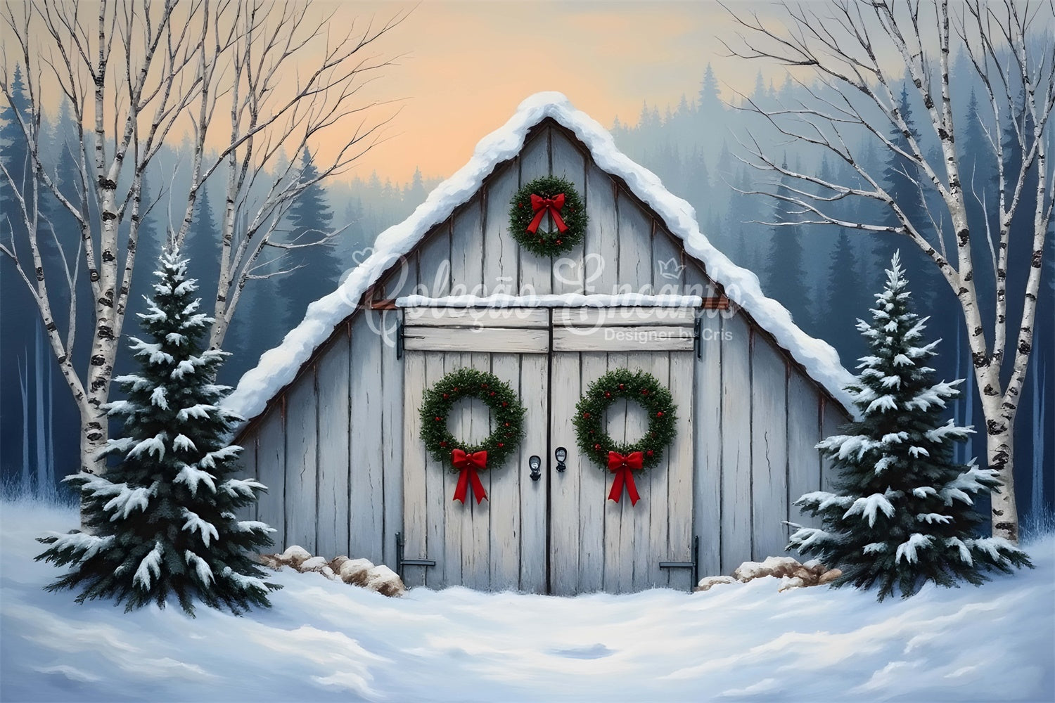 Weihnachtsbaum Bauernhof Backdrop Scheunentür Rustikale Backdrop CEM5-97