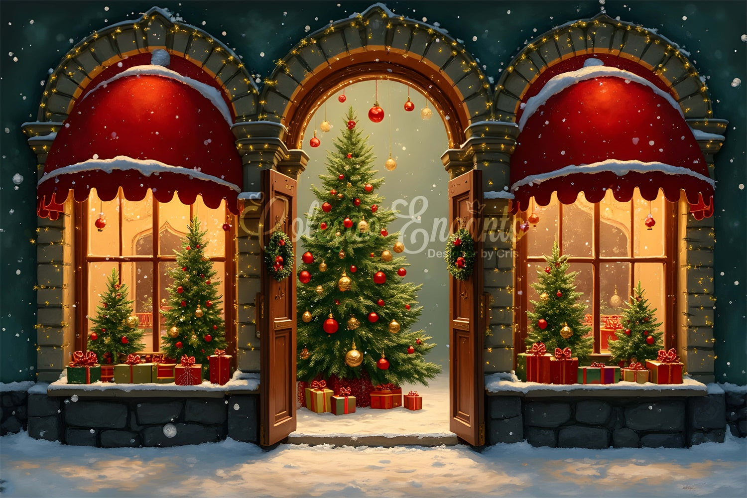 Weihnachtsbaum Backdrop Gewölbte Fenster Baum Display Backdrop CEM5-98