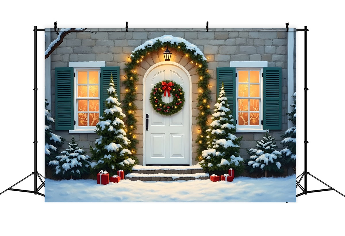 Weihnachts-Hintergrundkulissen Tür Tannengirlande Hintergrundkulisse CEM5-99