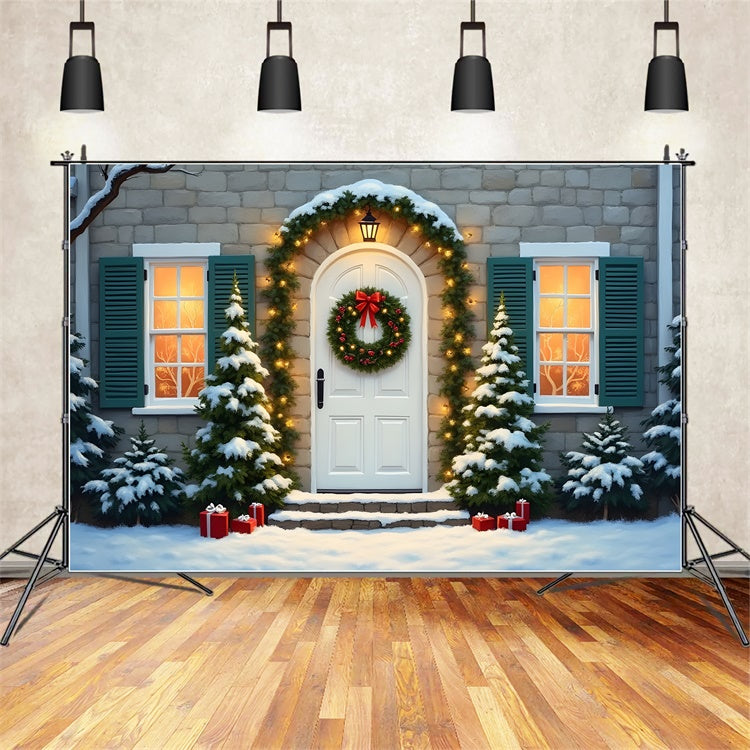 Weihnachts-Hintergrundkulissen Tür Tannengirlande Hintergrundkulisse CEM5-99
