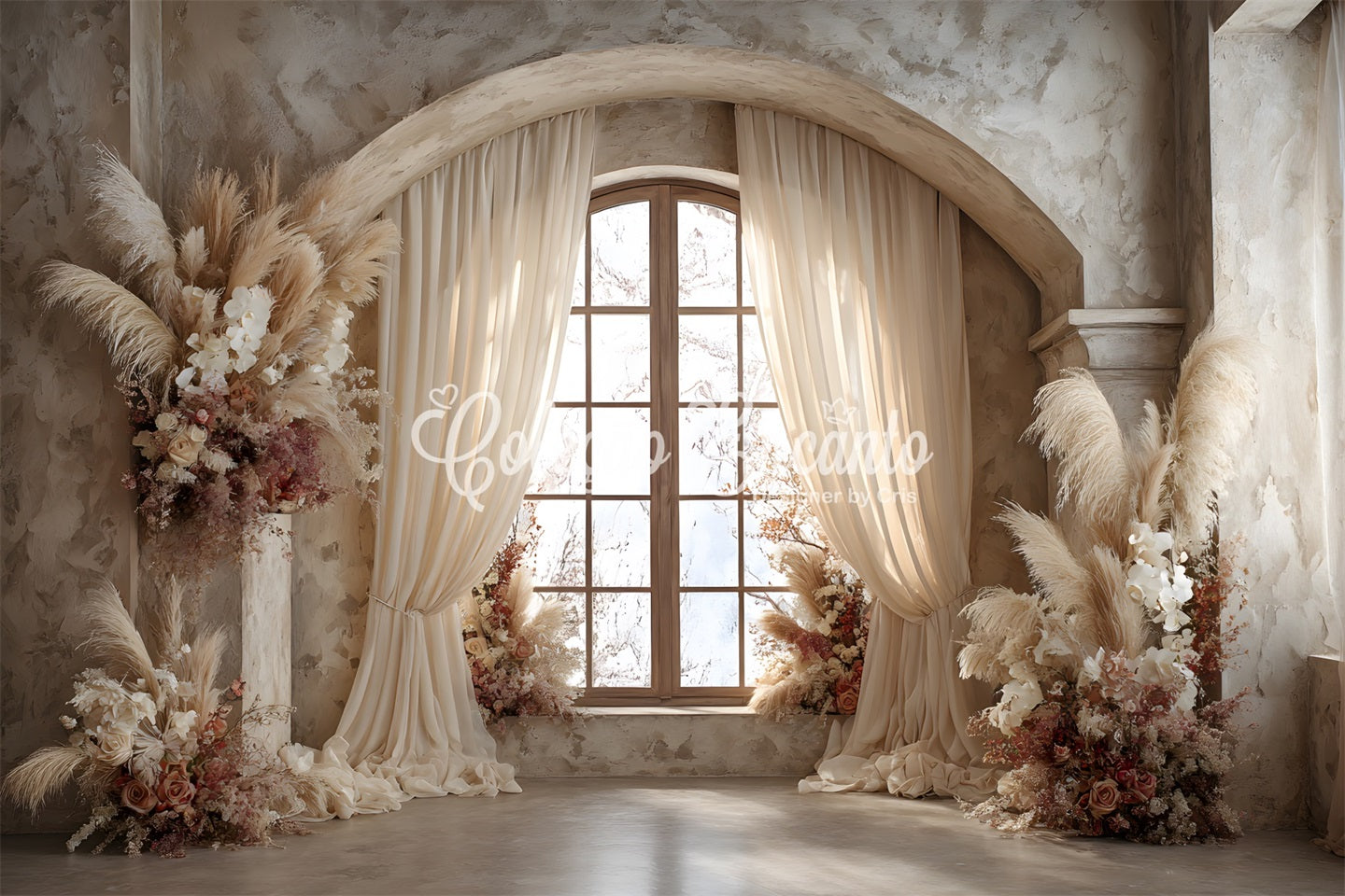 Muttertag Hintergrund Boho Pampas Fenster Blumen Fotokabine Muttertag Hintergrund von Magali
