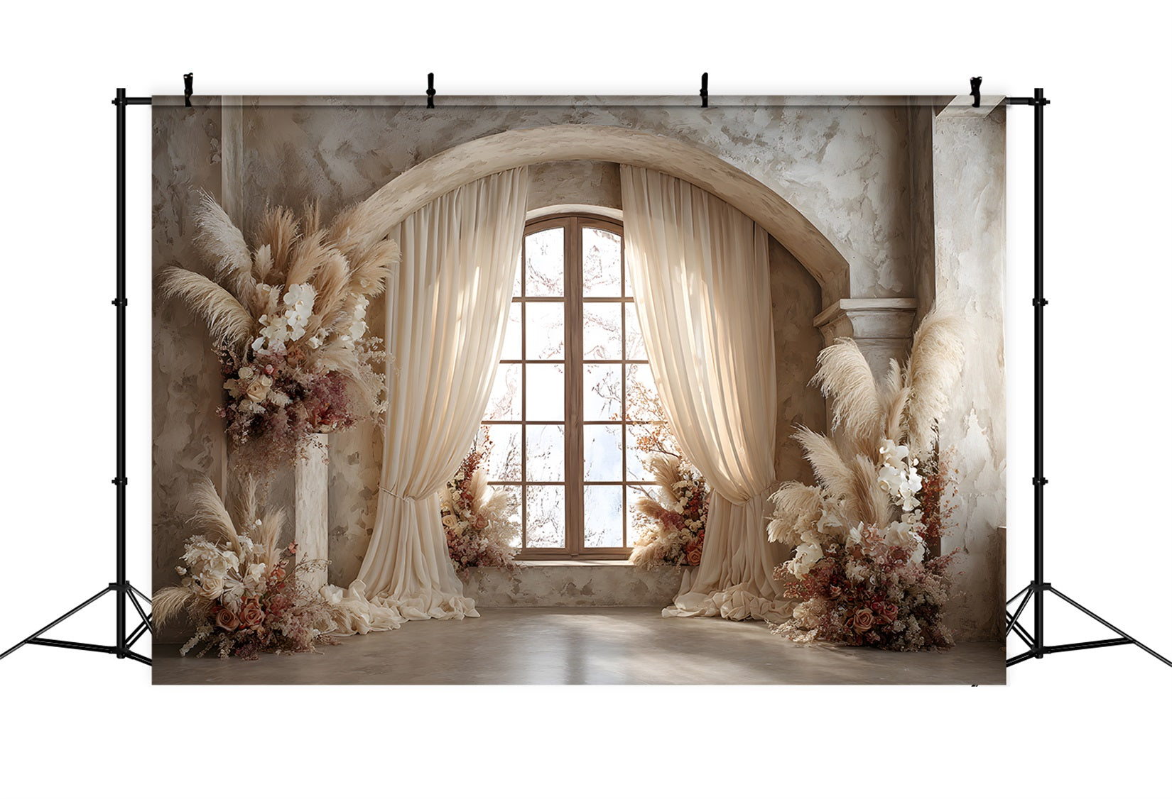 Muttertag Hintergrund Boho Pampas Fenster Blumen Fotokabine Muttertag Hintergrund von Magali