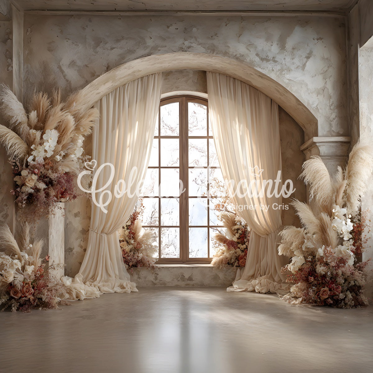 Muttertag Hintergrund Boho Pampas Fenster Blumen Fotokabine Muttertag Hintergrund von Magali