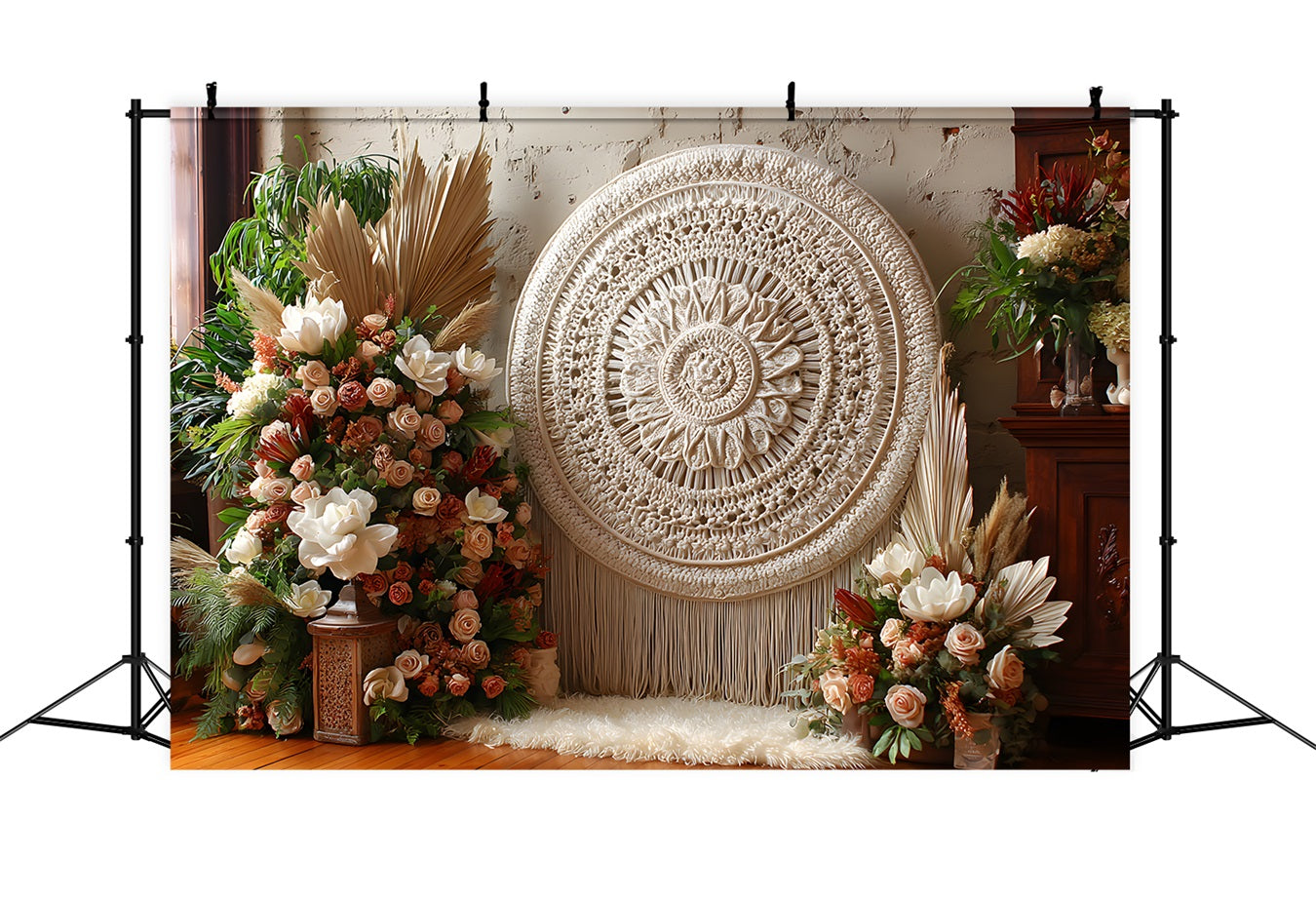 Happy Mothers Day Hintergrund Rustikaler Boho-Makramee-Blumen-Muttertags-Blumenhintergrund von Magali