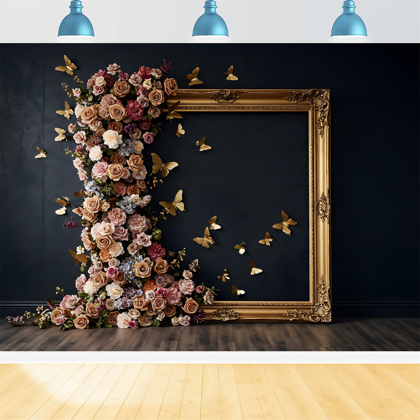 Fotohintergründe für den Muttertag Goldrahmen Blumen Schmetterling Muttertag-Fotohintergrund von Magali