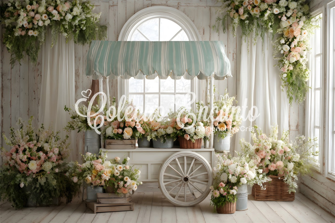 Osterfenster Frühlingslicht-Hintergrund Bloom Cart Weißes Fenster Osterhintergrund von Magali