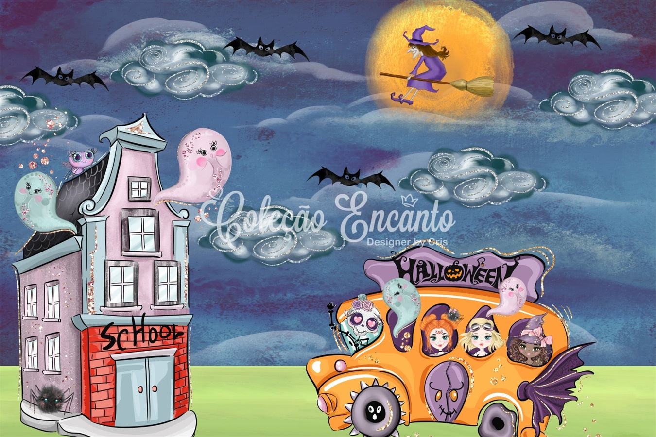 Hintergrund für Kinder Geist Hexe Schulbus Nacht Halloween Hintergründe für Kinder von Magali