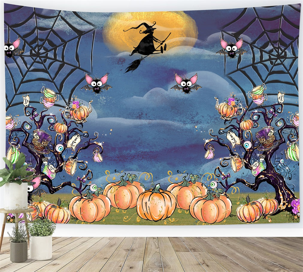 Kinder-Hintergrund Gruseliger Kürbisbaum Spinnennetz Nacht Kinder Halloween-Hintergrund Von Magali