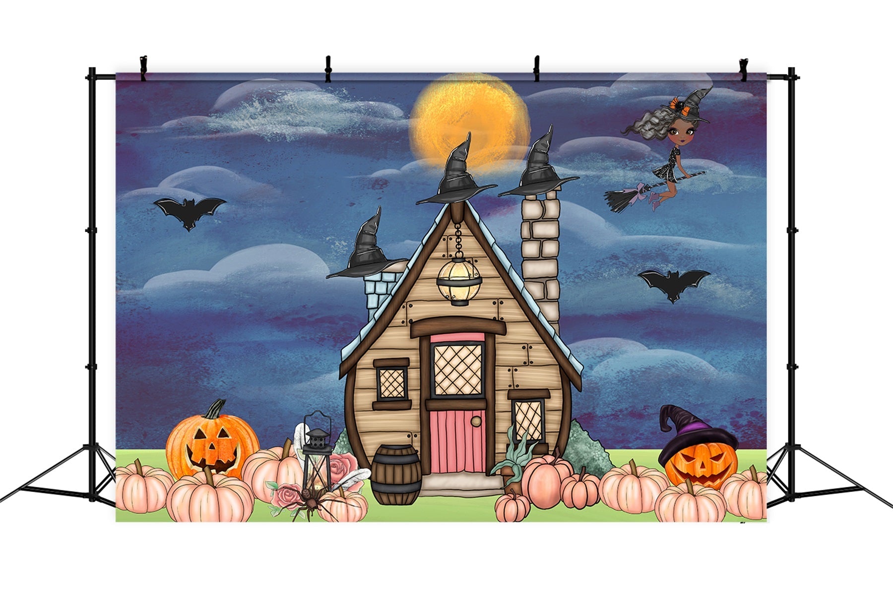 Neugeborenen-Fotografie-Hintergründe Hexenhut Cottage Kürbis Halloween-Hintergrund für Kinder Von Magali