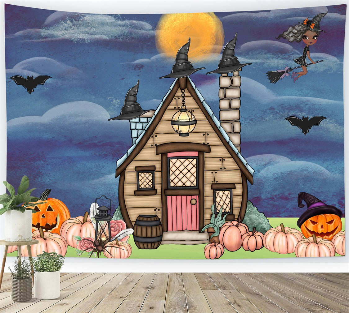 Neugeborenen-Fotografie-Hintergründe Hexenhut Cottage Kürbis Halloween-Hintergrund für Kinder Von Magali