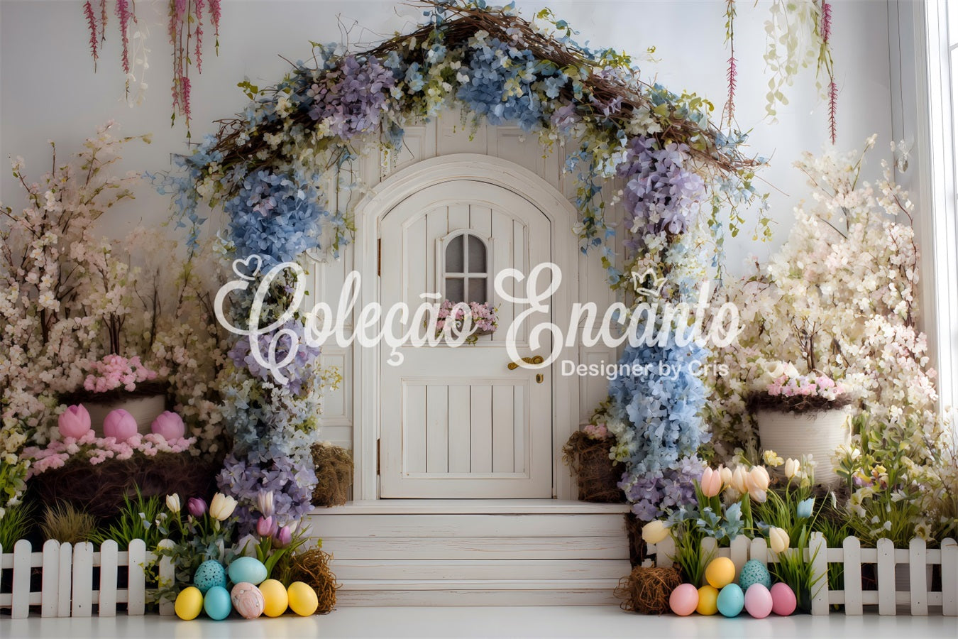Osterkranz Türhintergrund Blauer Bogen Weiße Tür Fotohintergründe Ostern Von Magali