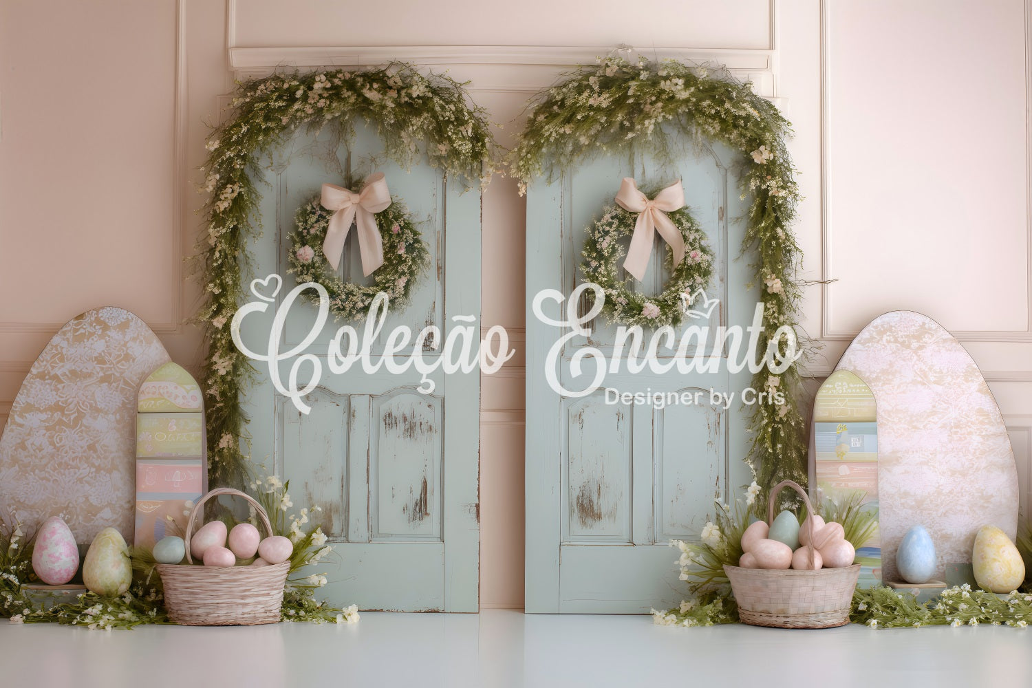 Frohe Ostern Hintergrund Doppeltüren Eierkörbe Ostern Hintergrund Foto von Magali