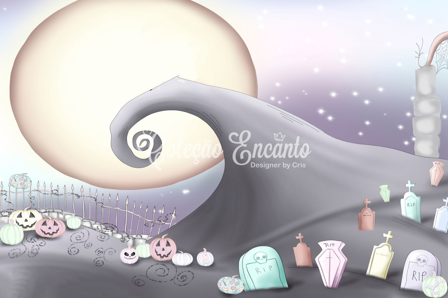 Neugeborenen-Hintergründe Pastellfarbener Friedhof Mondbeschienener Hügel Kinder Halloween-Fotohintergrund Von Magali