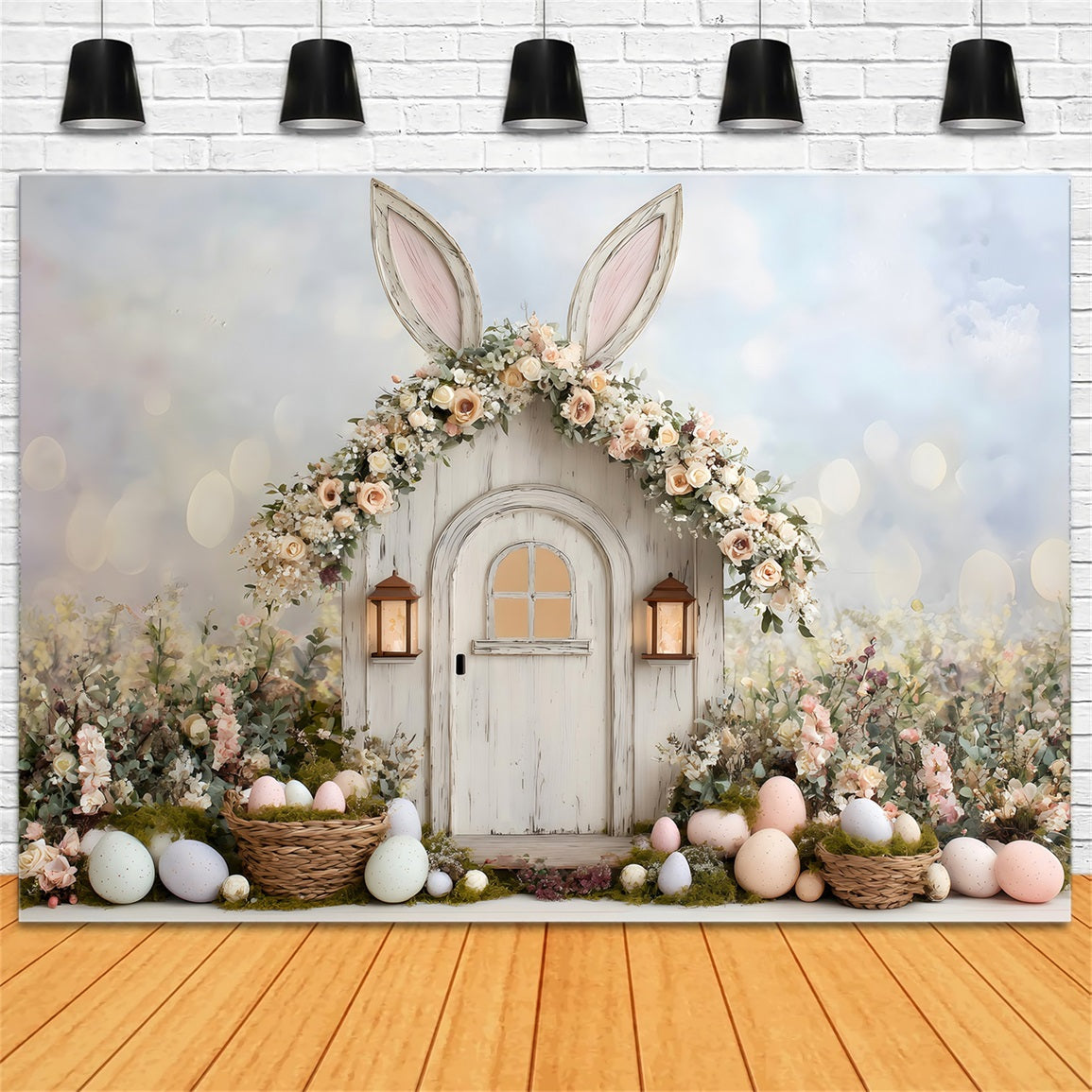 Hintergrund für Eiersuche Ohren Tür Körbe Blumen Einfache Oster-Hintergründe von Magali
