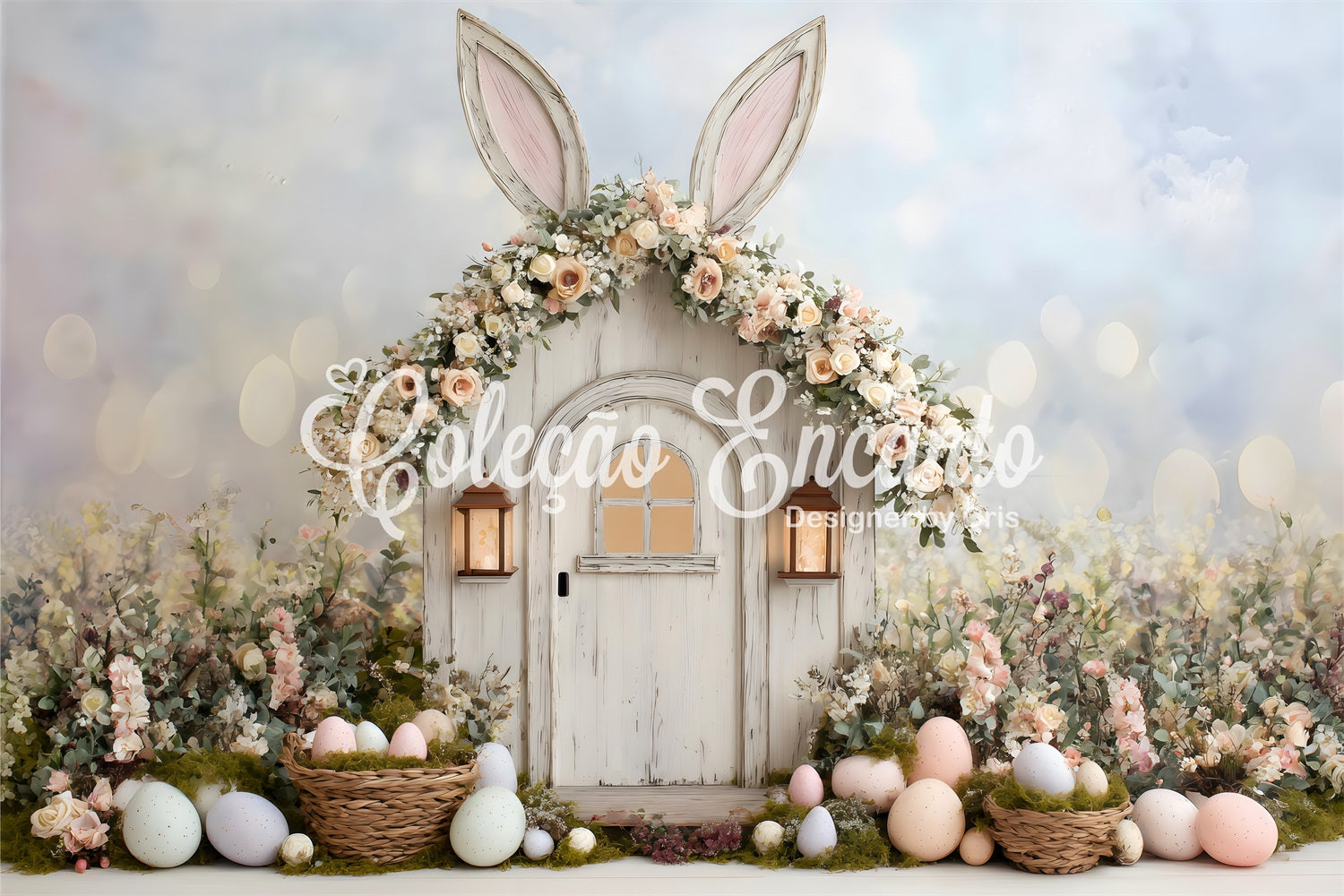 Hintergrund für Eiersuche Ohren Tür Körbe Blumen Einfache Oster-Hintergründe von Magali
