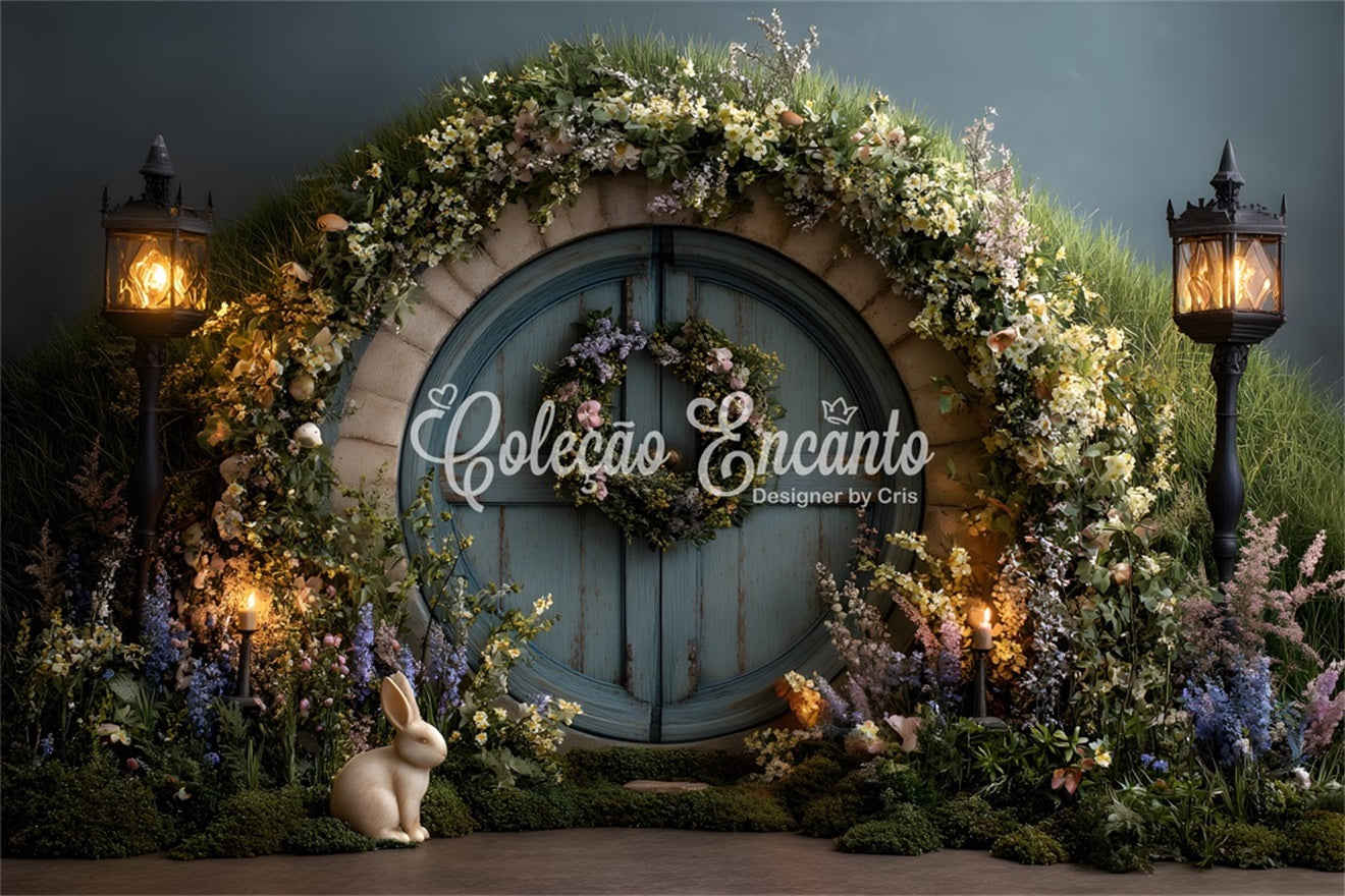 Hintergrund mit Hasenbau Verzauberte Moostür Laternenlicht Osterhintergründe von Magali