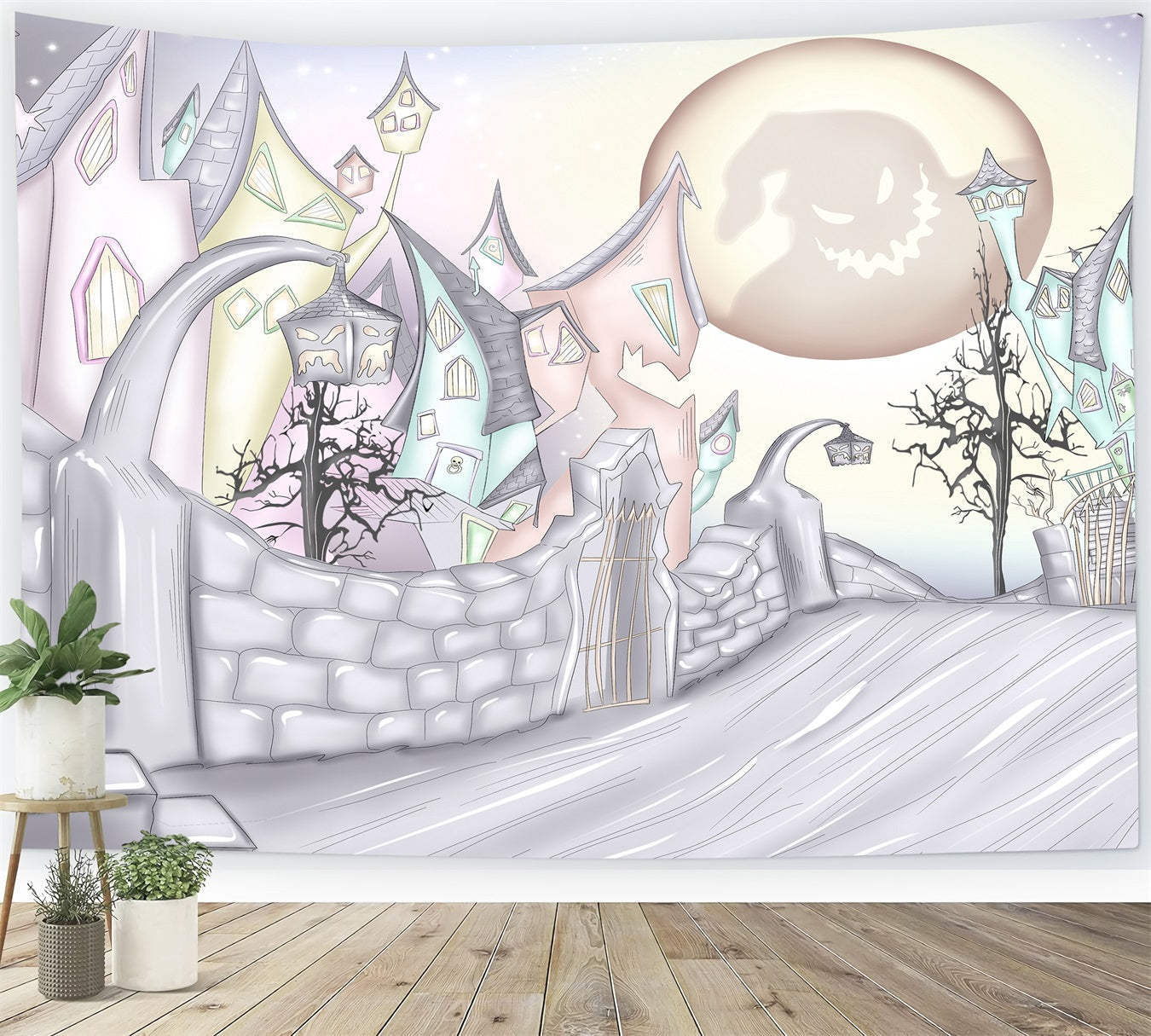 Neugeborenen-Fotografie-Hintergrund Spukdorf Krummer Mond Halloween-Hintergründe für Kinder Von Magali