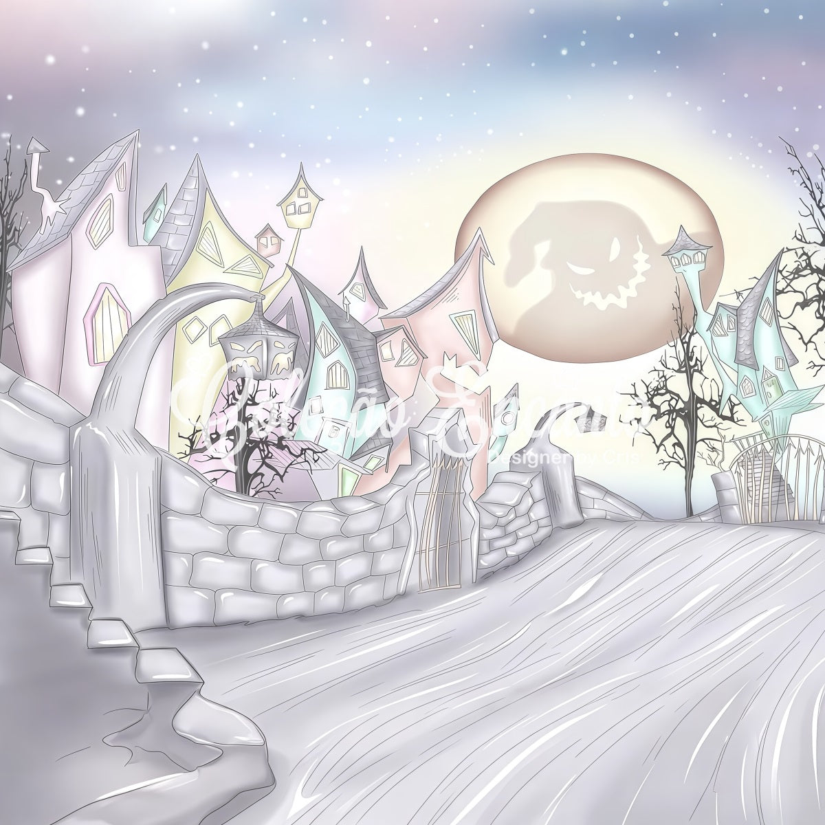 Neugeborenen-Fotografie-Hintergrund Spukdorf Krummer Mond Halloween-Hintergründe für Kinder Von Magali