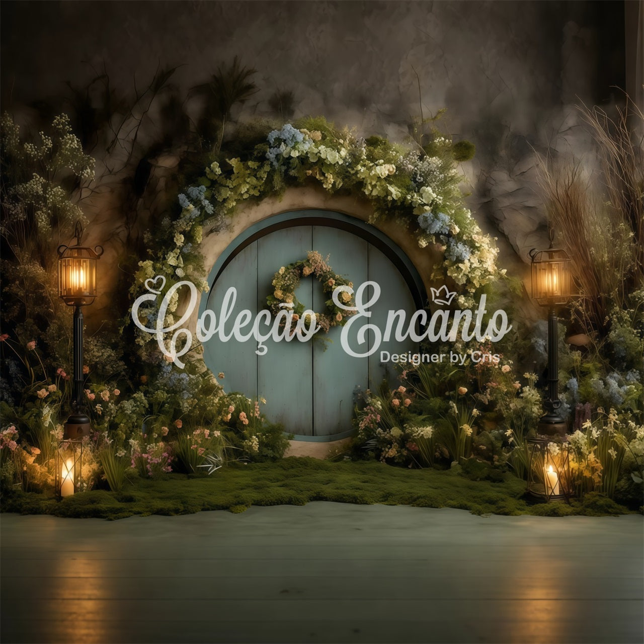 Osterhase-Hintergrund Verzauberte Moostür Laternenlicht Oster-Fotohintergründe von Magali