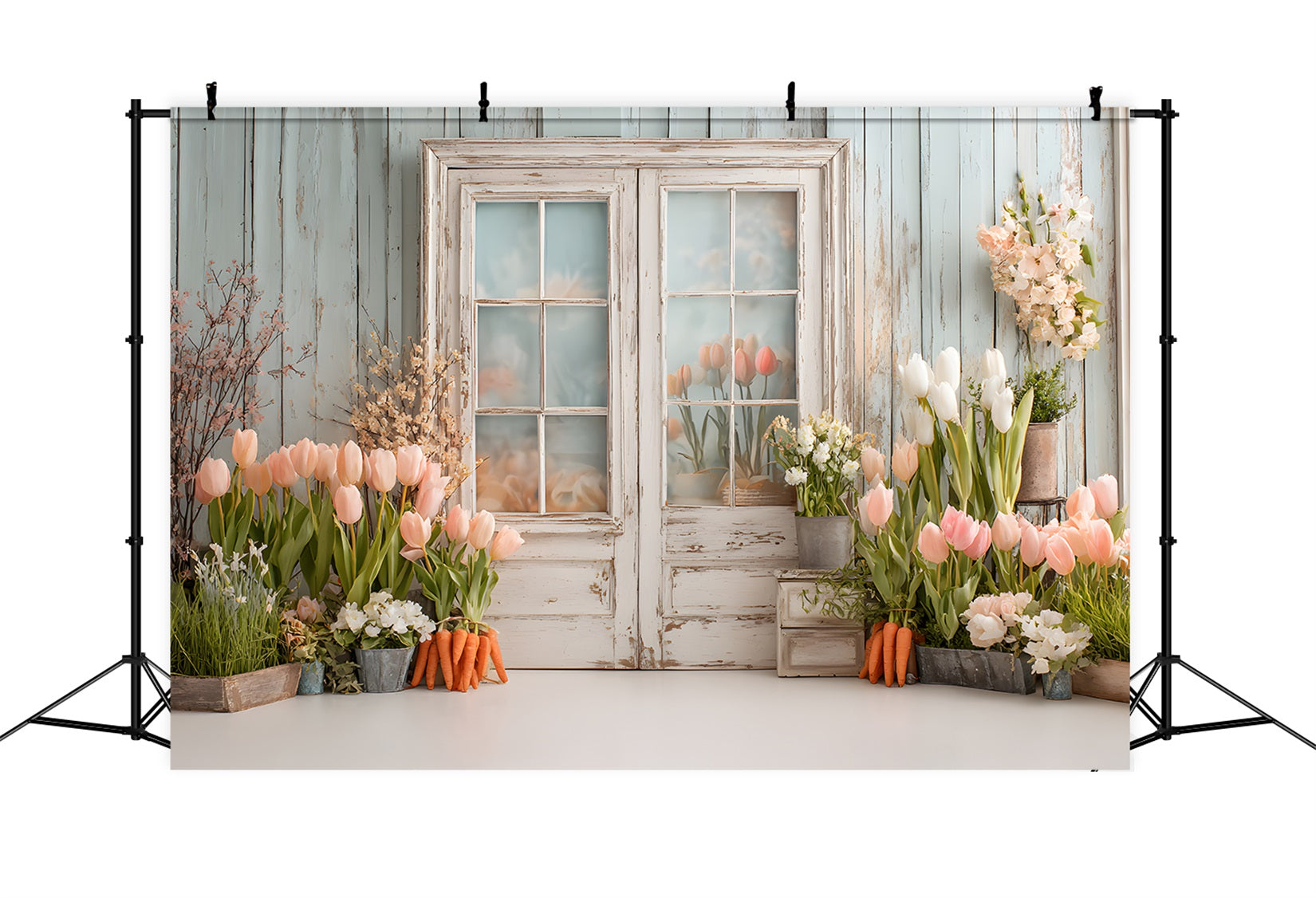 Oster-Tulpen-Hintergrund Vintage-Fenster-Garten-Charme Oster-Fotografie-Hintergründe von Magali