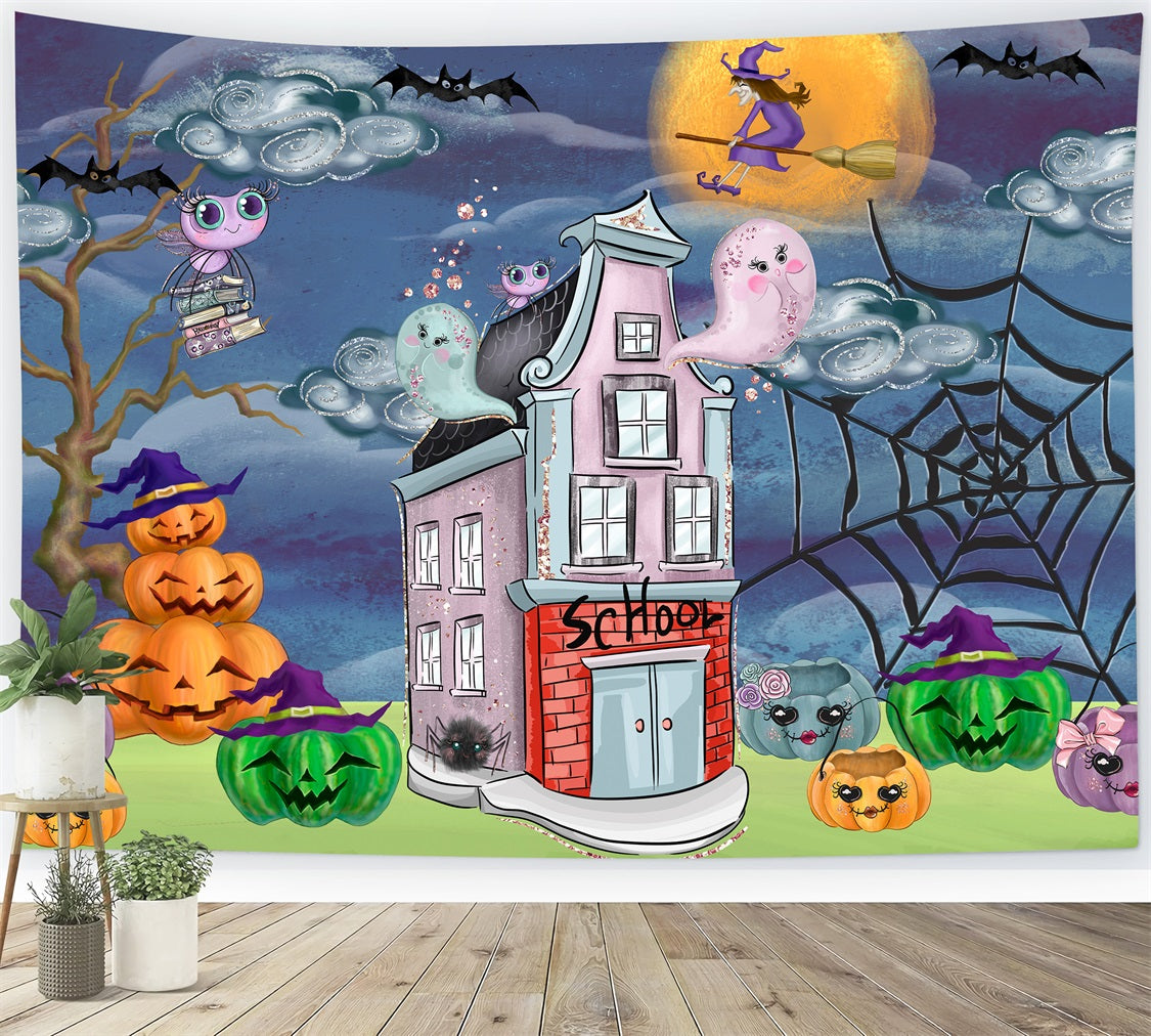 Neugeborenen-Hintergrund Gruselige Schule Kürbis Hexen-Nacht Halloween-Hintergrund für Kinder von Magali