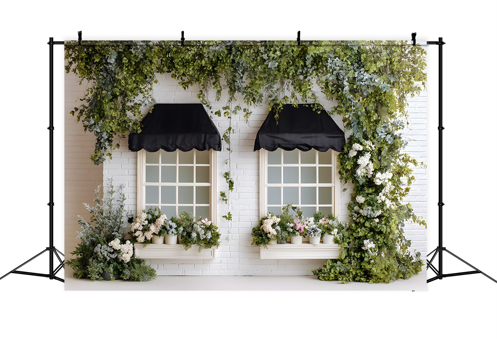 Osterfrühlingshintergrund Klassische weiße Ziegelmarkise Fenster Hintergründe für Ostern Von Magali