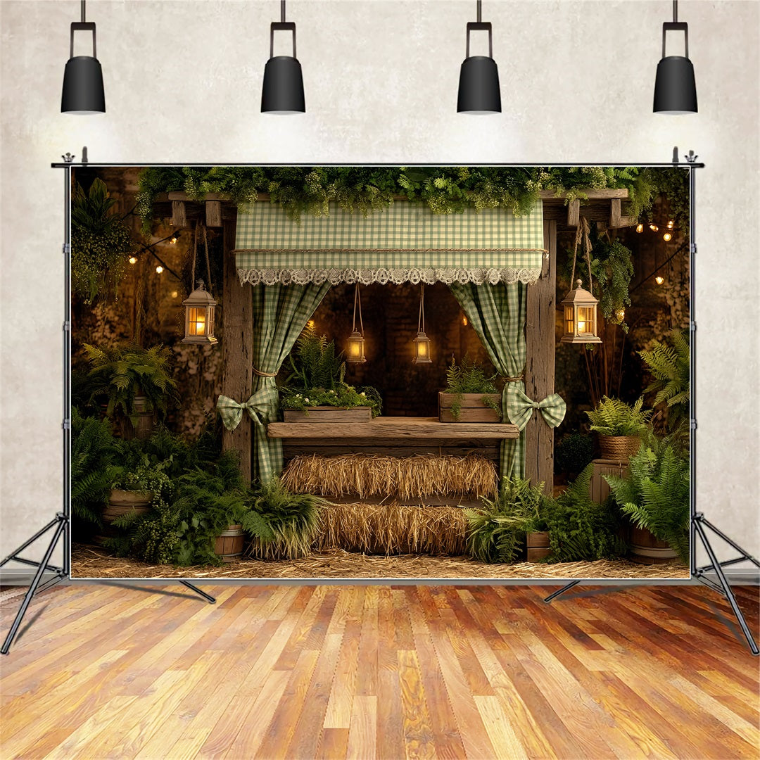 Oster-Scheunen-Hintergrund Rustikaler Farn-Heustall-Hintergrund für Osterbilder von Magali