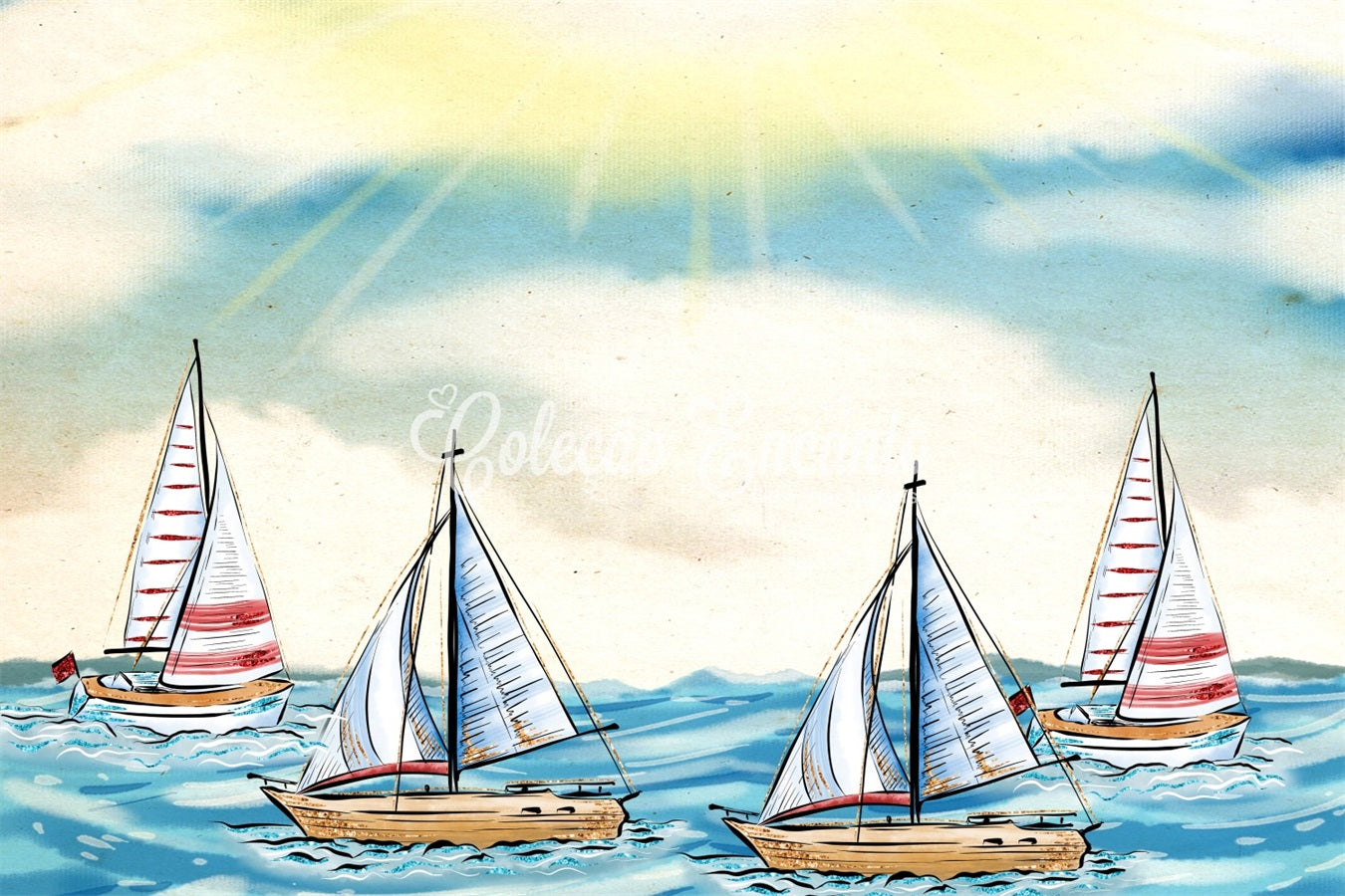 Neugeborenen-Fotohintergrund Sonniger Ozean Segelboot Horizont Kinder-Fotohintergrund von Magali