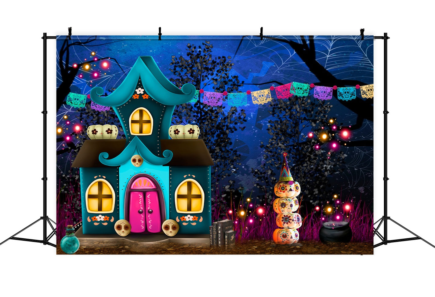 Kinder-Fotohintergründe Totenkopf-Kürbis-Fantasiehaus Kinder-Halloween-Fotohintergrund von Magali