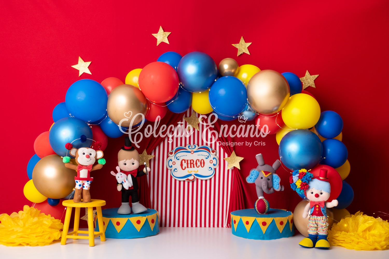 Neugeborenen-Fotoshooting-Hintergrund Rot-blaue Ballons Sternenbühne Zirkus-Hintergrund von Magali