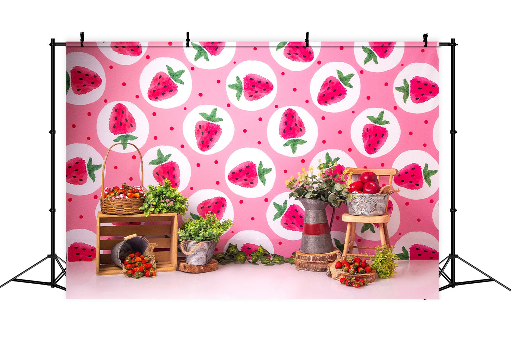 Kinderhintergründe Rosa Erdbeere Picknick Bauernhofstand Kinderfotografie-Hintergrund von Magali