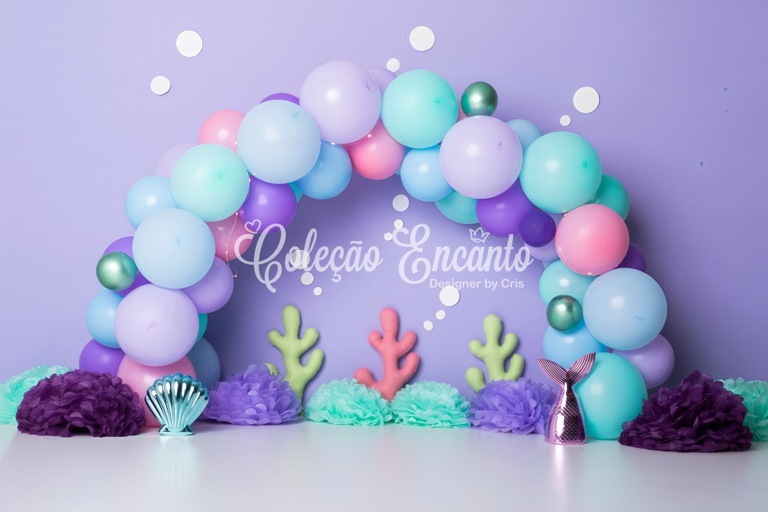 Fotohintergründe für Kinder Pastellfarbene Meerjungfrau Ballon Korallen Dekor Kinder Hintergrund von Magali