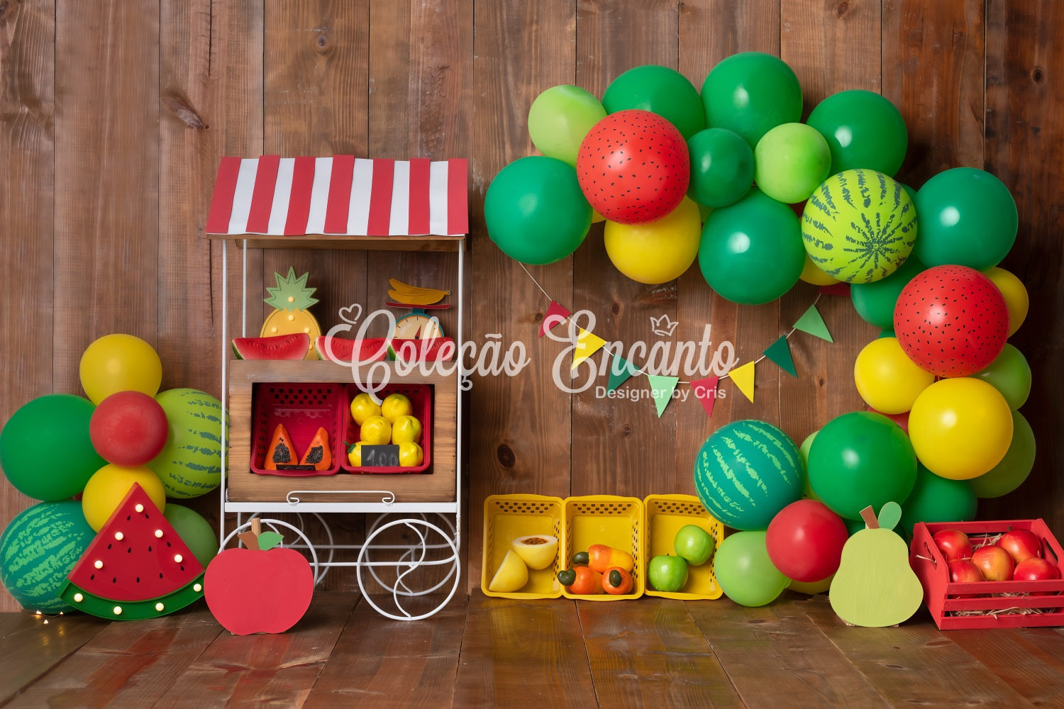 Kinderfotografie-Hintergründe Wassermelone Obststand Ballonbogen Hintergrund für Kinder von Magali