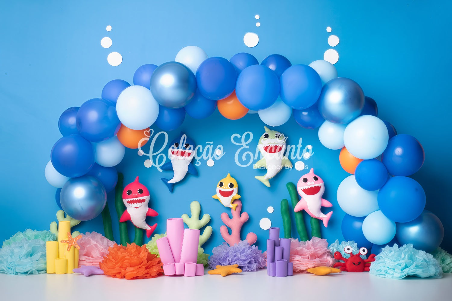 Hintergrund für Kinderfotos Blauer Hai Ballon Koralle Party Neugeborenen-Hintergründe von Magali