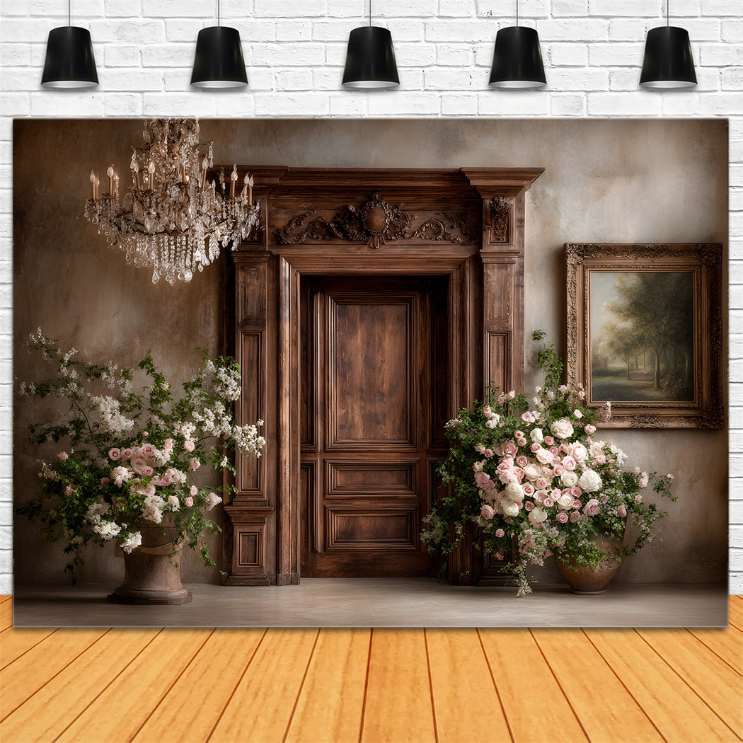 Fotohintergrund für den Muttertag Rustikale Holztür Blumenkaskade Hintergründe für den Muttertag Von Magali