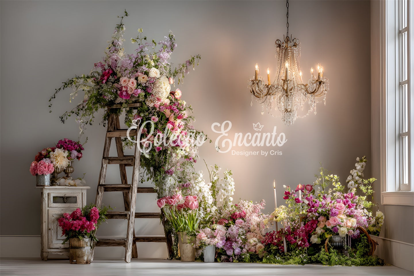 Hintergründe zum Muttertag Rustikale Blumenleiterarrangements Fotohintergrund zum Muttertag von Magali