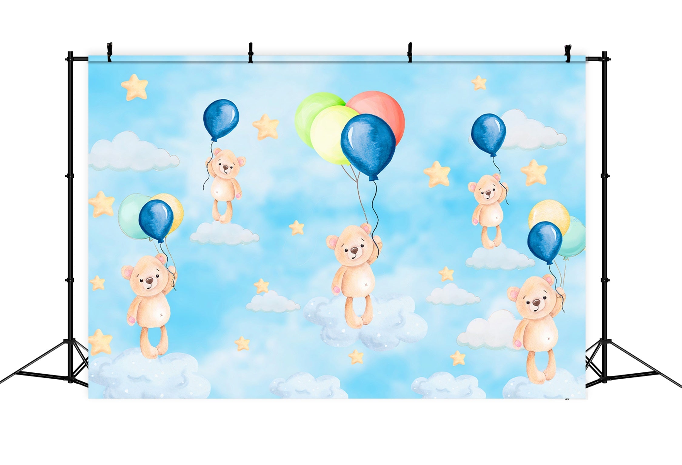 Kinder-Fotohintergrund Schwebende Teddybären-Ballons Traumhimmel-Sternenhintergrund von Magali