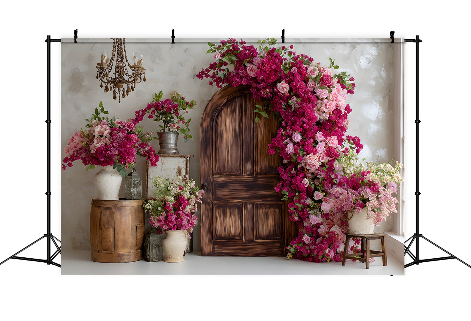 Fotohintergrund für den Muttertag Bougainvillea-Türrahmen Blumiger Hintergrund für den Muttertag von Magali