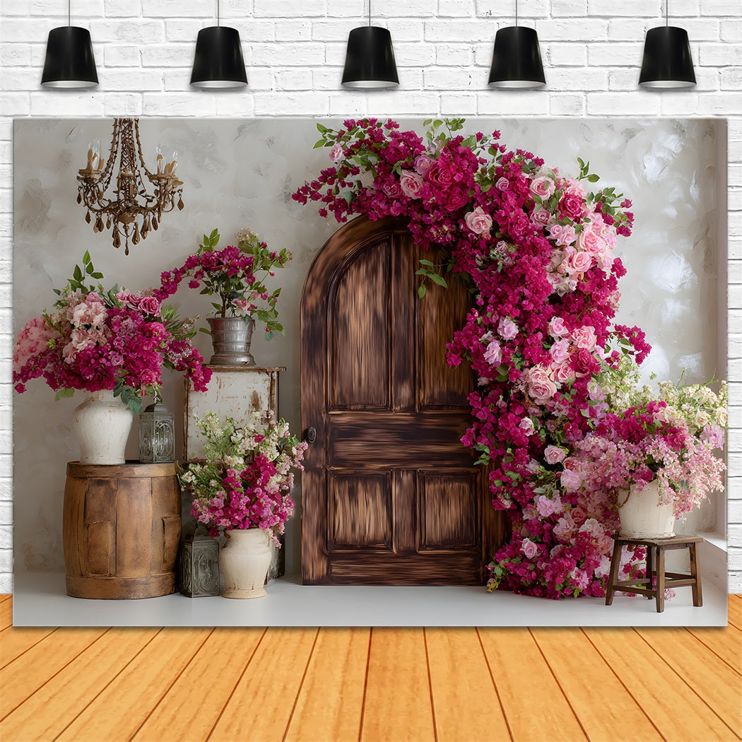 Fotohintergrund für den Muttertag Bougainvillea-Türrahmen Blumiger Hintergrund für den Muttertag von Magali