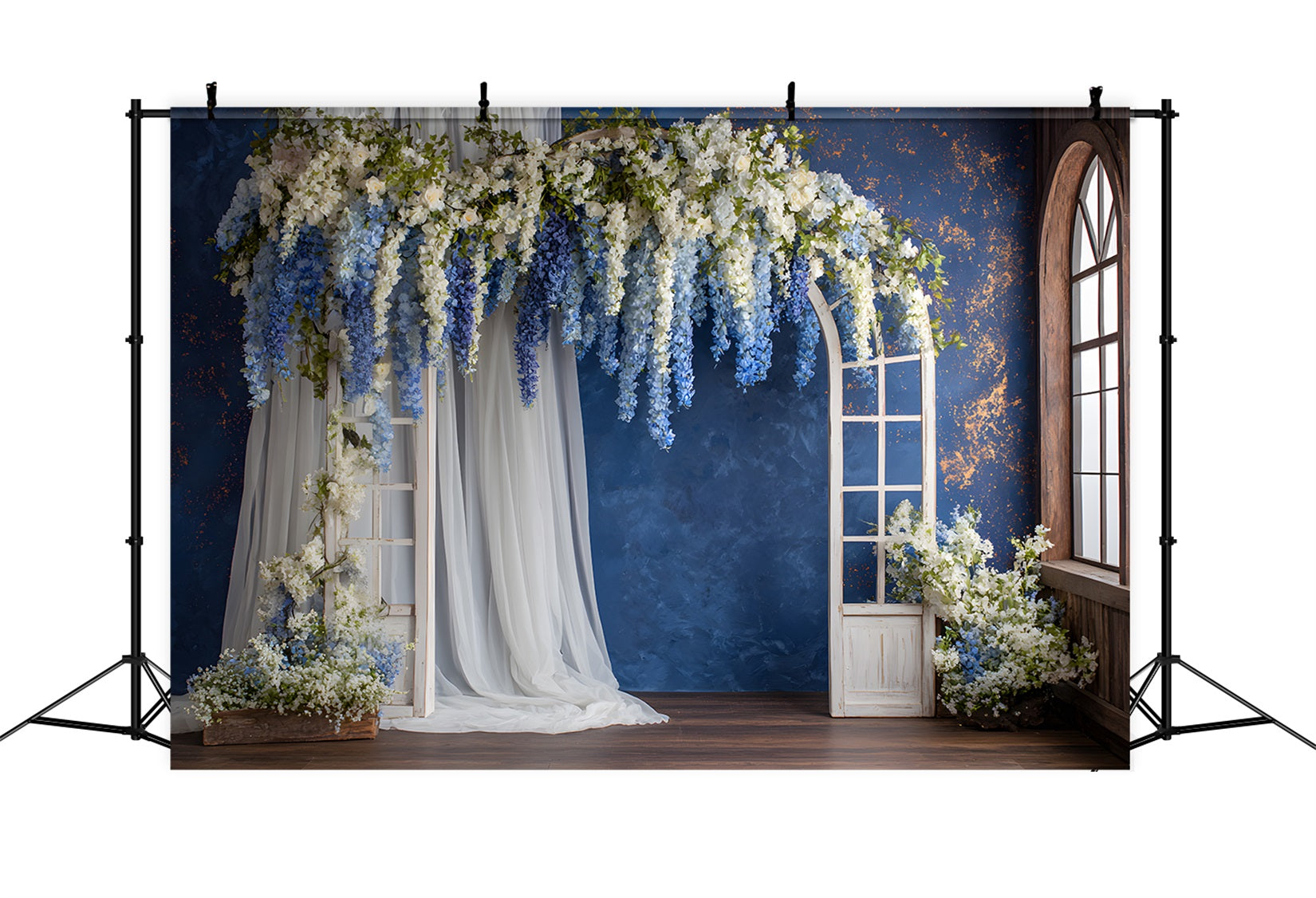 Hintergrund für den Muttertag Blauer Blumenbogen-Arrangement-Fotohintergrund für den Muttertag von Magali