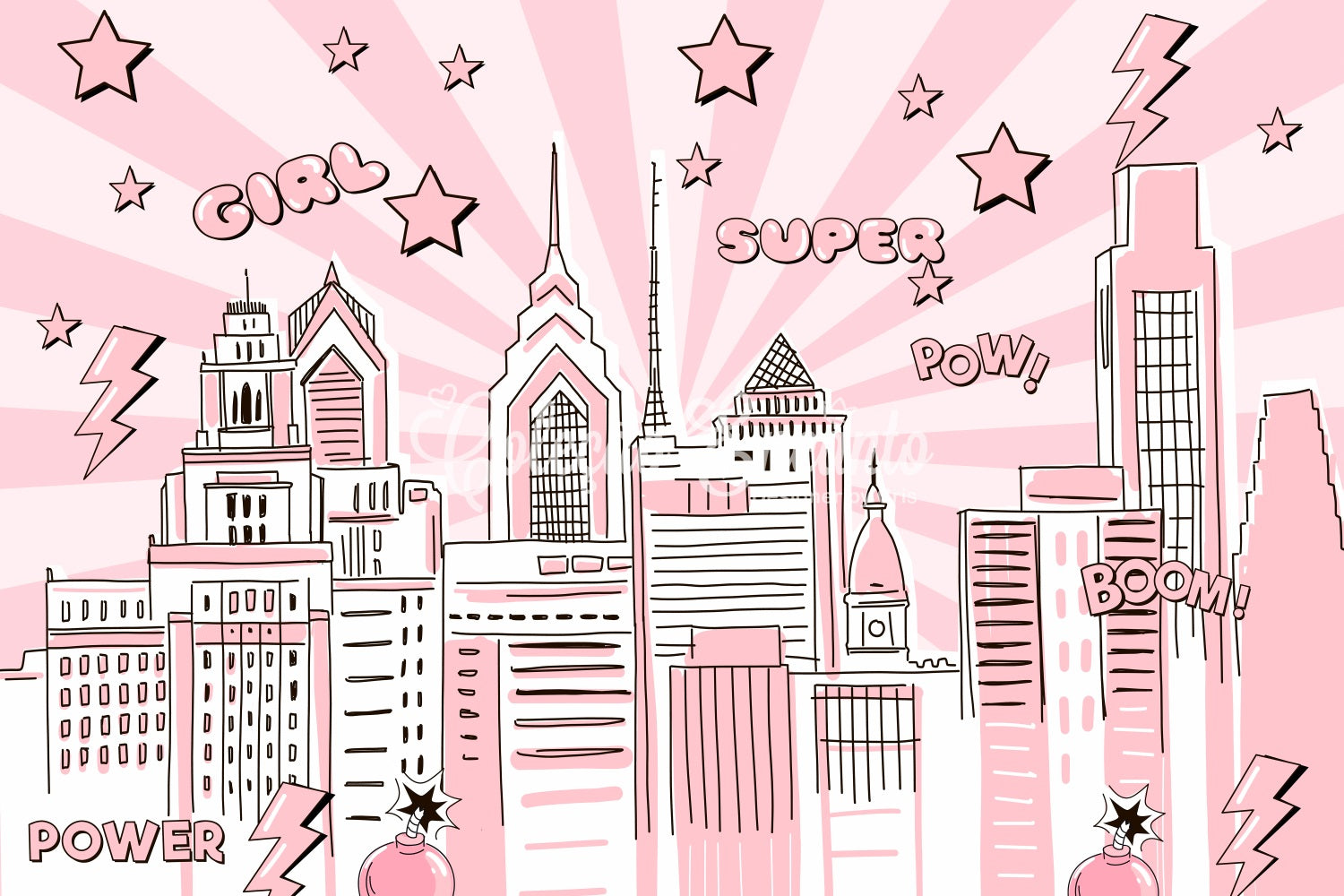 Kinder-Hintergründe Rosa Comic-Stadt Power Burst Neugeborenen-Fotohintergrund von Magali