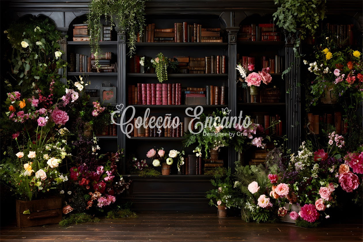 Hintergrund für Muttertagsfotos Bibliothek voller Blumen Vintage-Charme Hintergrund für Fotokabine zum Muttertag von Magali