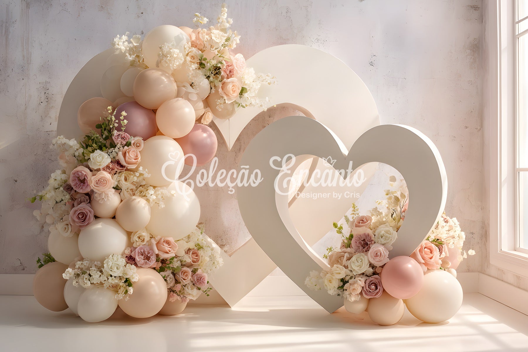 Fotohintergrund für den Muttertag Herzförmige Ballons Blumen Hintergrund für den Muttertag von Magali