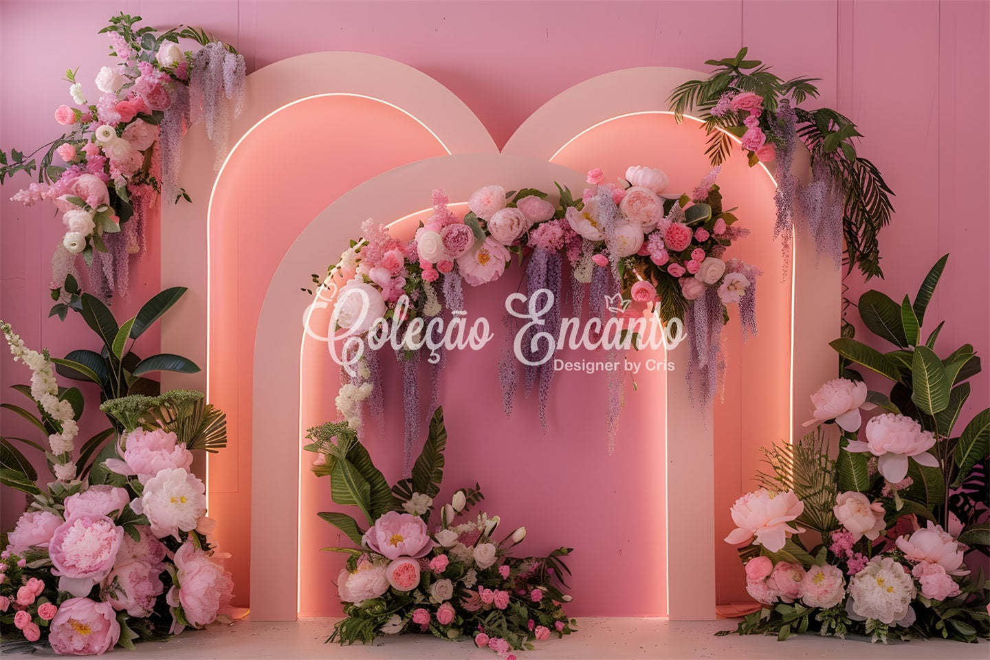 Fotohintergründe für den Muttertag Rosa Neon-Blumenbogen Ideen für Hintergründe für den Muttertag von Magali